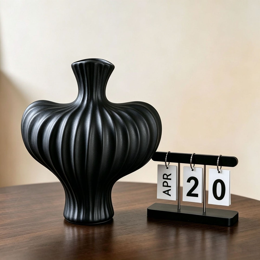 Artistic Ribbed Ceramic Vase for Home Decor