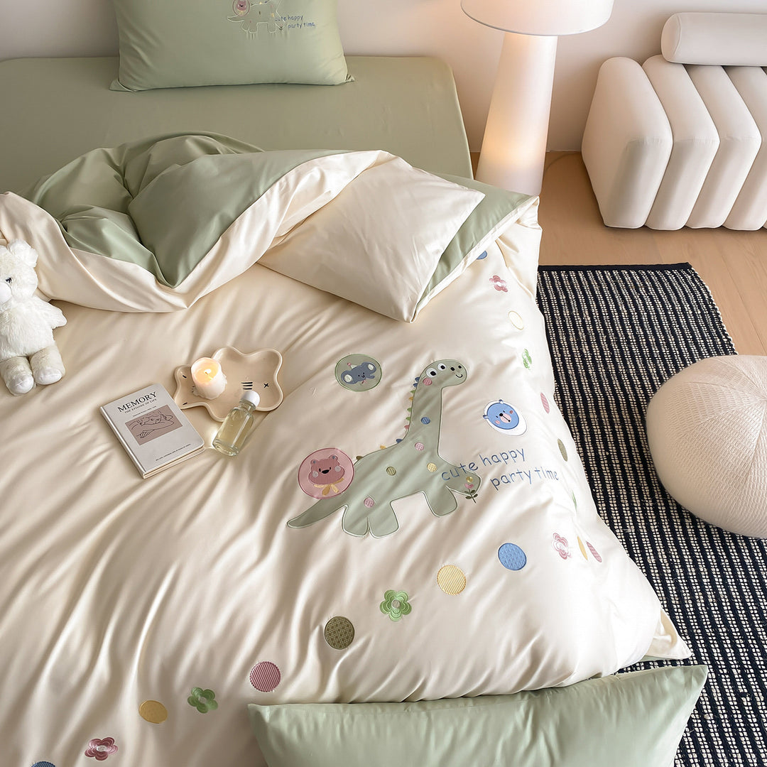 Children's Cotton-Blend Dino Print Duvet Cover Bedding Set