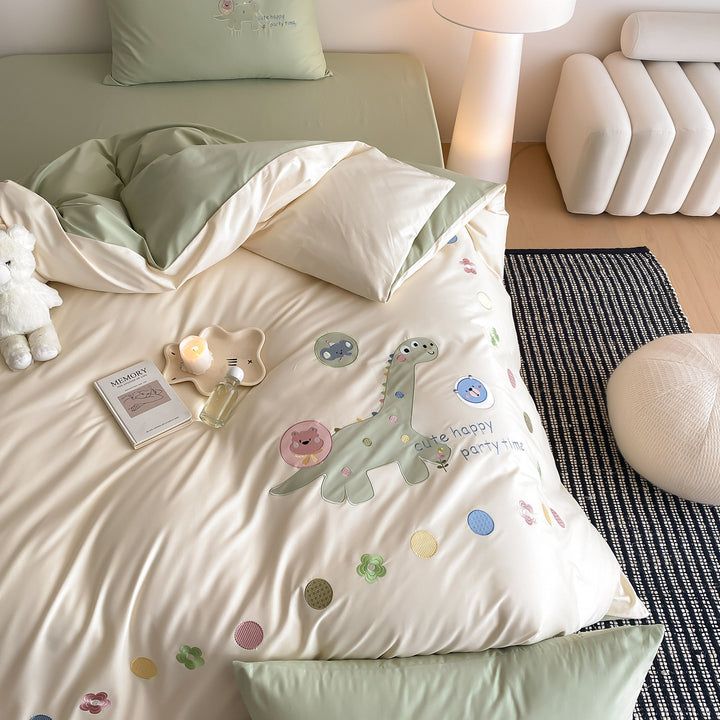 Children's Cotton-Blend Dino Print Duvet Cover Bedding Set