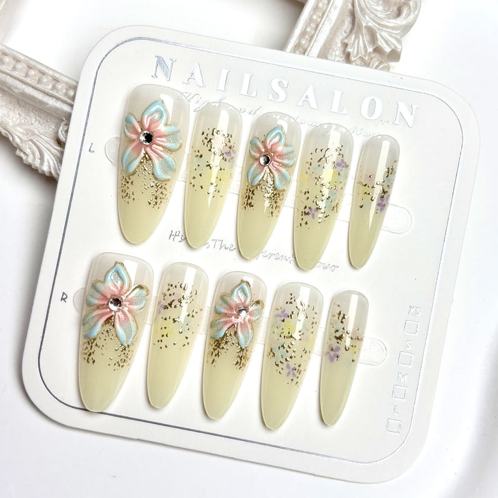 Premium Handcrafted Floral Press-On Nail Set