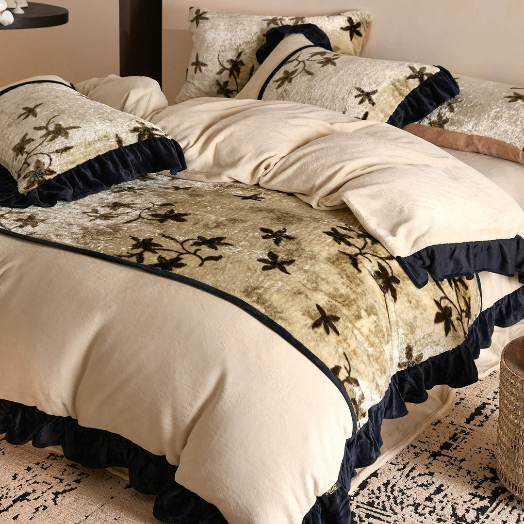 Plush Embossed Velvet Floral Bedspread and Pillow Shams Set