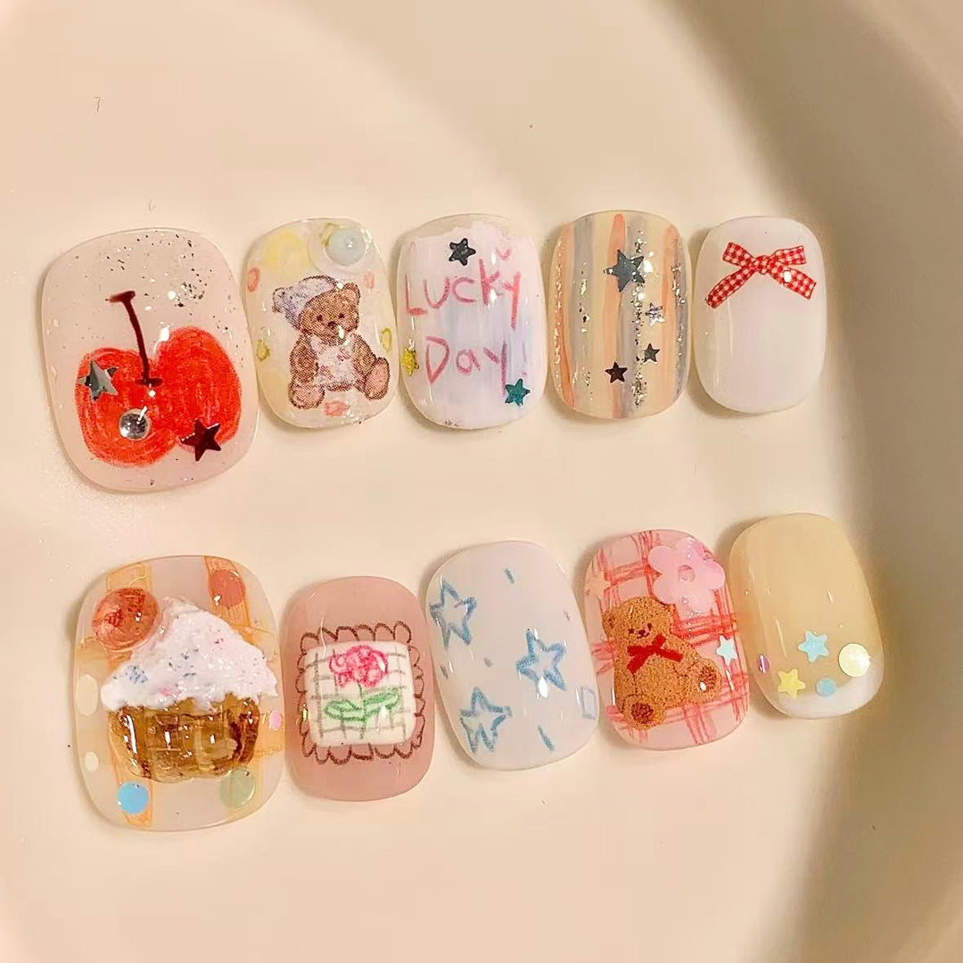 Artistic Hand-Painted Press-On Nail Art Set