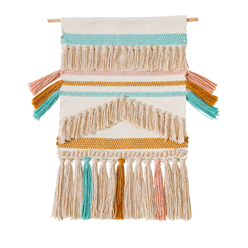Woven Boho wall tapestry with macrame fringes and handcrafted textured relief Stornfield