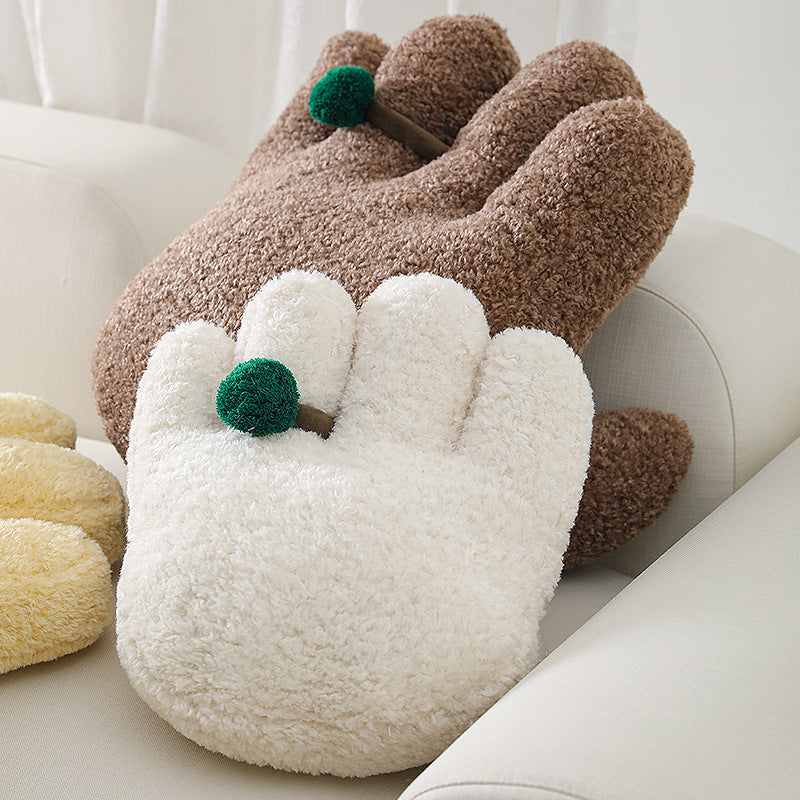 Plush decorative pillow in hand shape with pompon application Stornfield