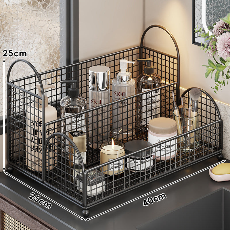 Grid Metal Countertop Vanity Storage Caddy with Raised Feet and Dual Arch Handles