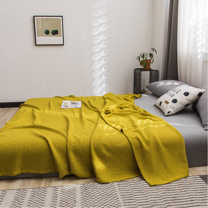 Lightweight Cotton Waffle-Weave Breathable Bed Blanket Throw
