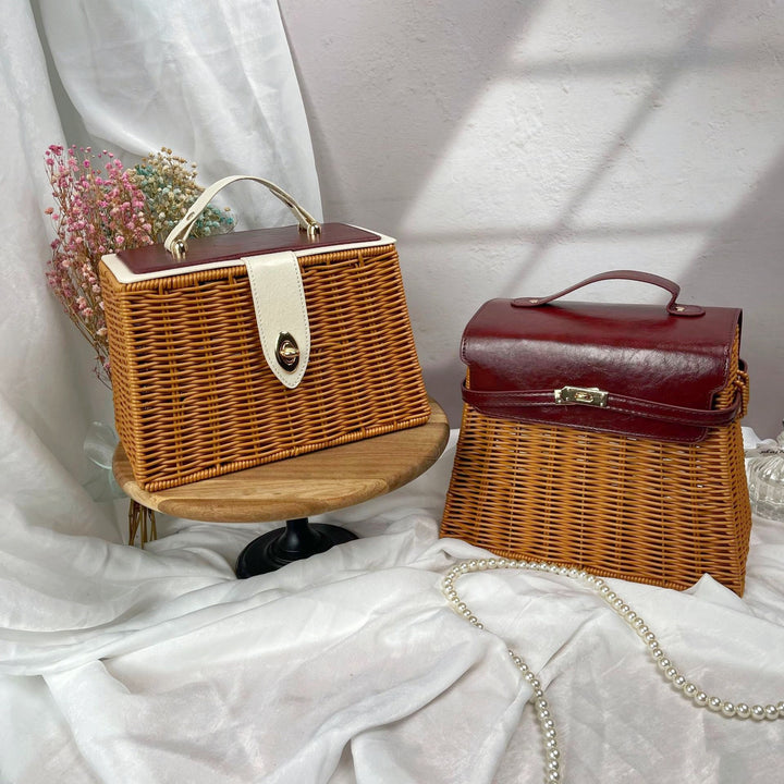 Ladies elegant woven handbag with wooden lid Stornfield