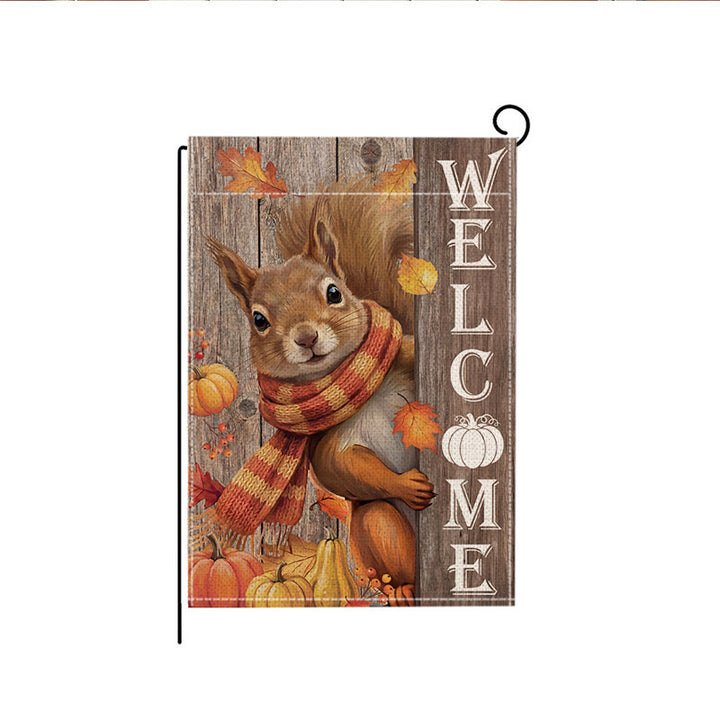 Autumn Harvest Decorative Garden Flag with Squirrel Welcome Design