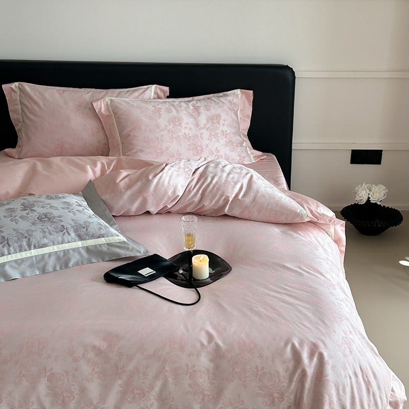 Floral Jacquard Cotton-Sateen Duvet Cover Set with Contrast Hem and Pillow Shams