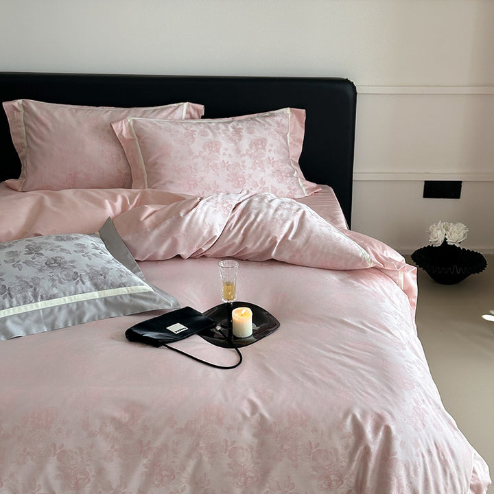 Floral Jacquard Cotton-Sateen Duvet Cover Set with Contrast Hem and Pillow Shams