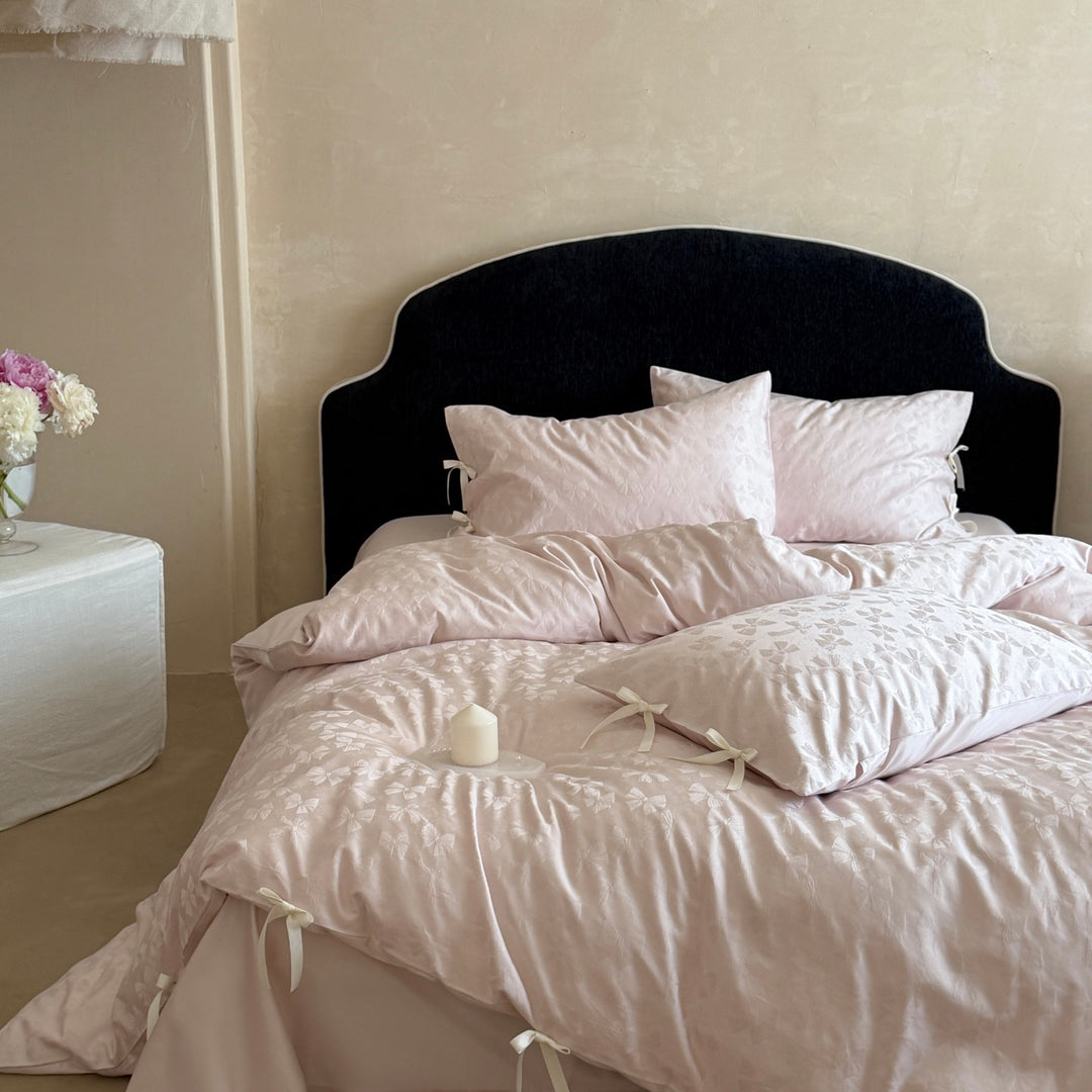 Jacquard Butterfly Duvet Cover Set with Ribbon-Tie Shams