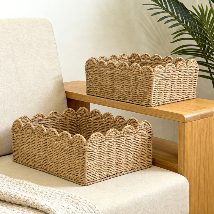 Handcrafted storage basket with playful wave edge Stornfield