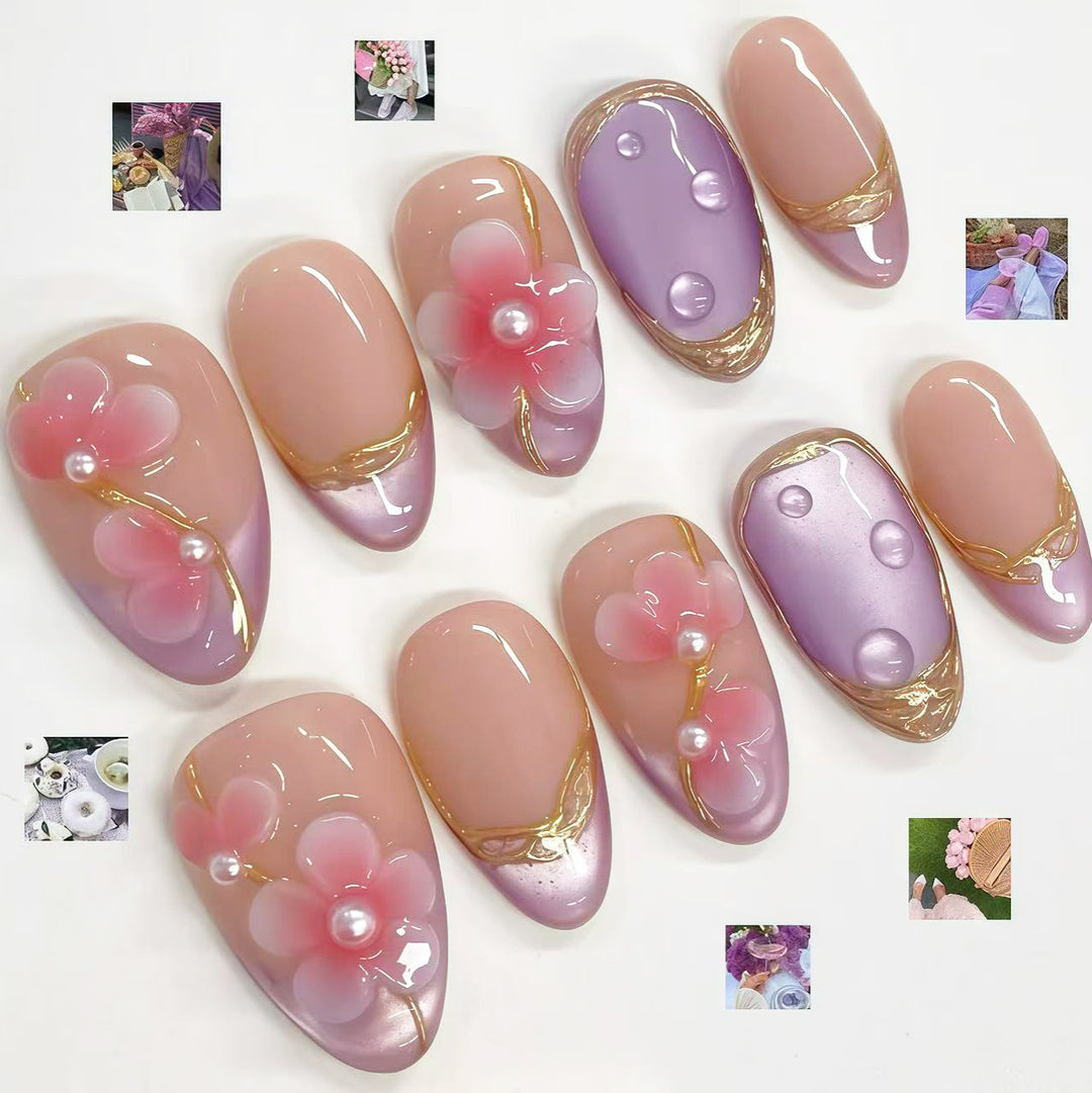 Elegant Floral-Designed Press-On Nail Set
