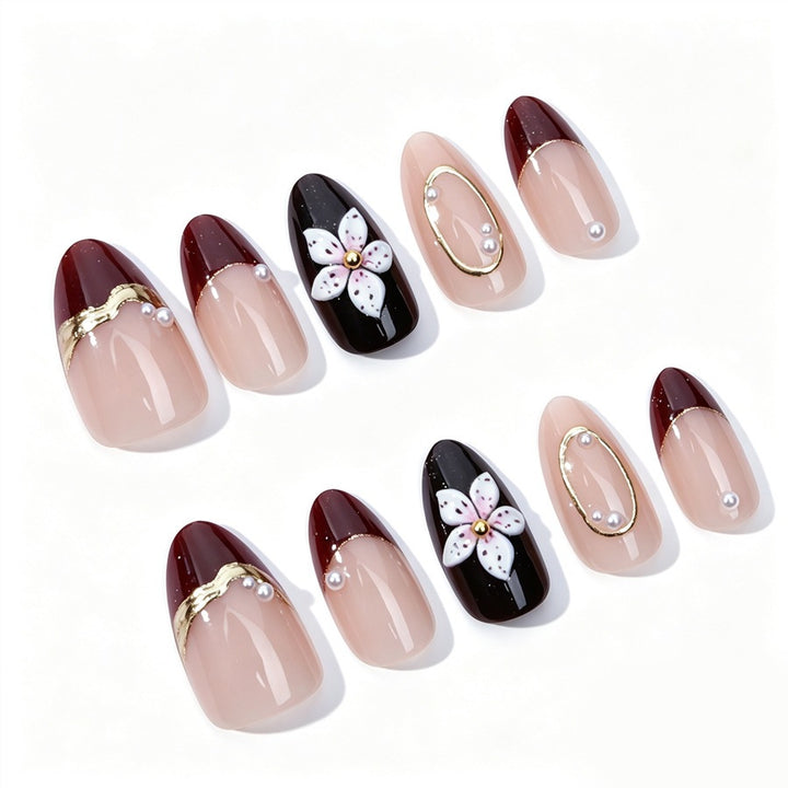 Artificial nail set with elegant flower and glitter details Stornfield