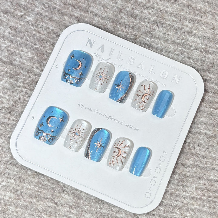 Celestial Themed Press-On Nail Art