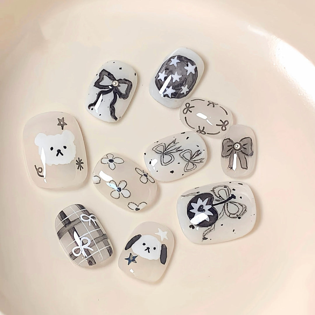 Cute Character-Designed Press-On Nail Art Set