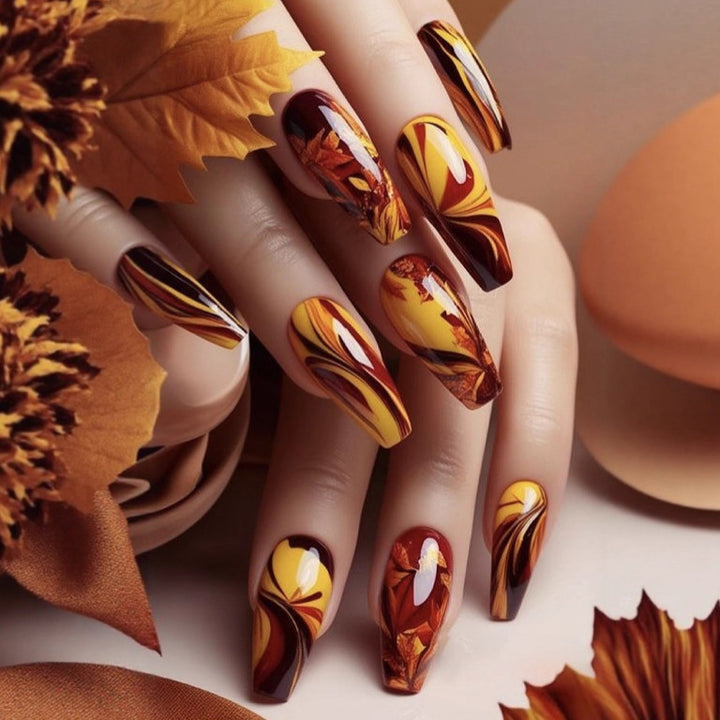 Artificial Nails in Elegant Autumn Design Stornfield