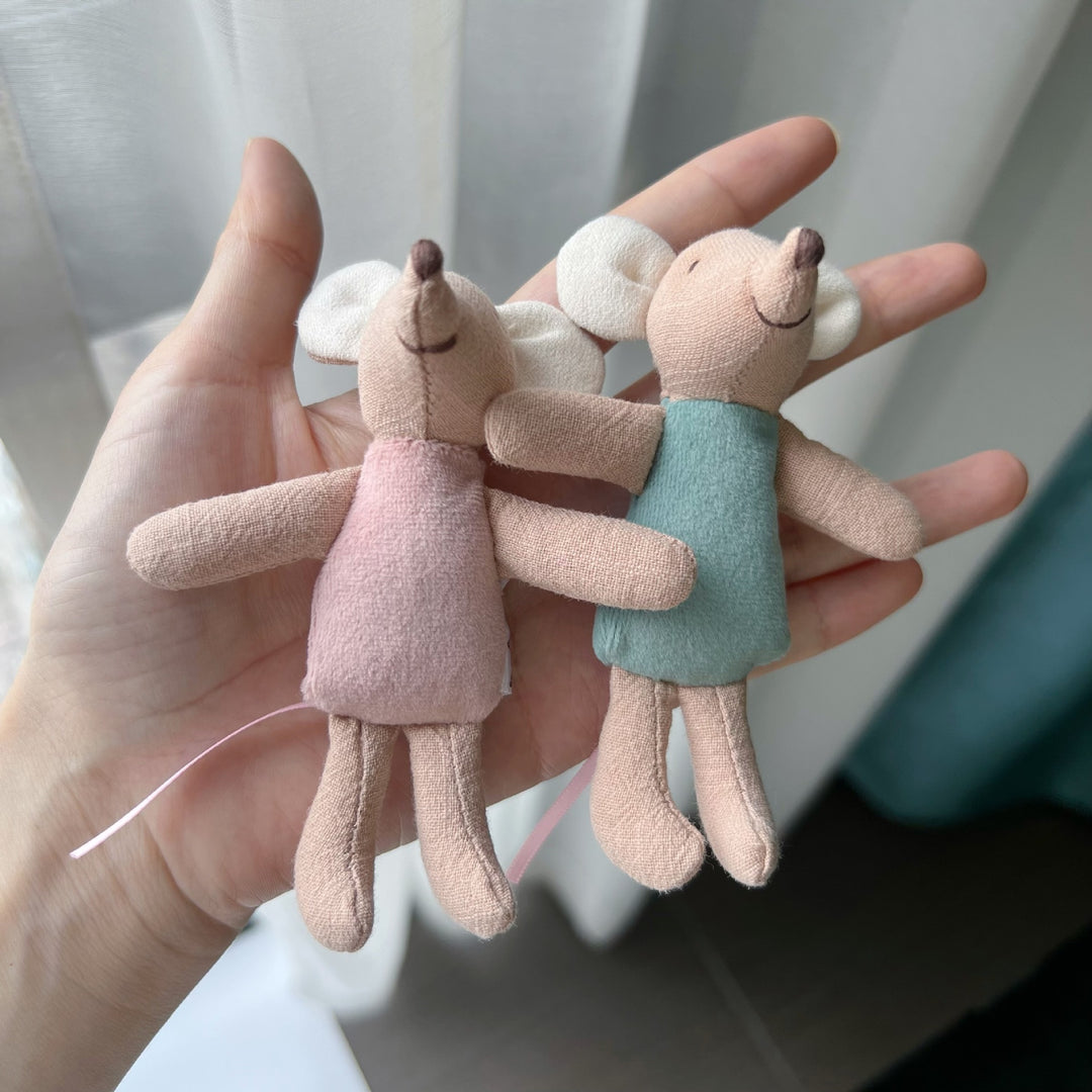 Handcrafted Cotton Plush Mouse Doll with Crocheted Dress