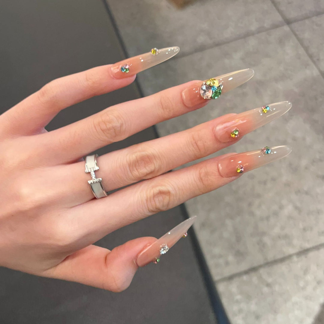 Glamorous Stiletto Press-On Nail Set with Colorful Gem Accents Stornfield