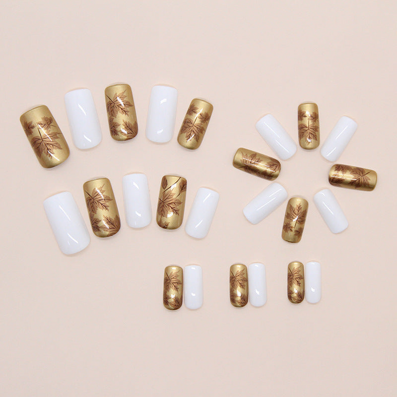 Luxury Metallic Leaf Design Press-On Nail Tips Stornfield