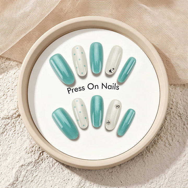 Decorative Press-On Nail Set with Crystal Accents Stornfield