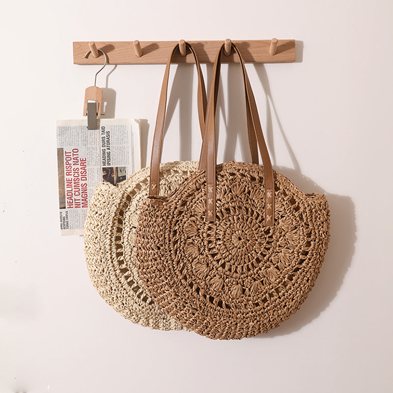 Handmade macrame tote bag with leather handles Stornfield