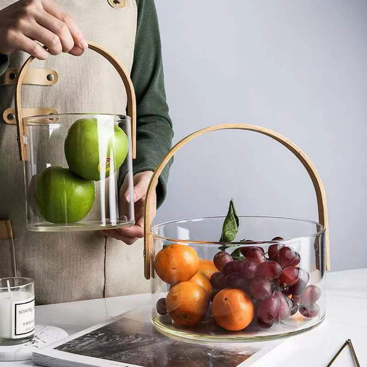 Women decorative storage bowl with ergonomic wooden handle Stornfield