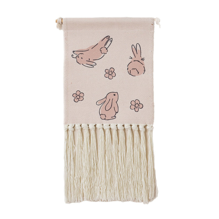 woven wall hanging with fringes and rabbit motif Stornfield