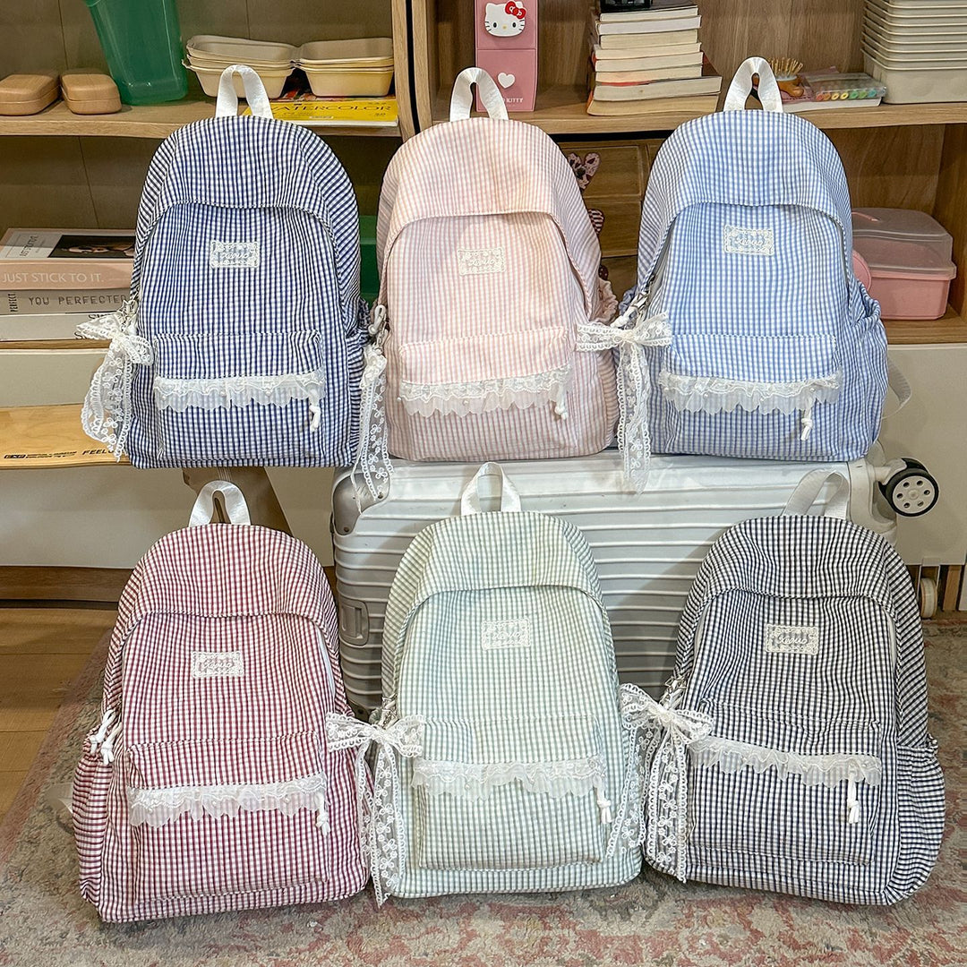 Charming Striped Lace-Trimmed Backpack Stornfield