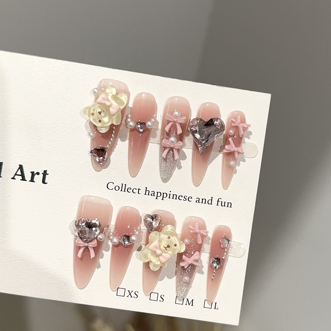 Decorative Press-On Nail Art Set with Charms