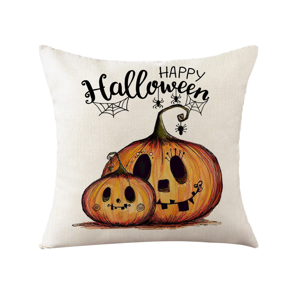 Halloween Decorative Throw Pillow with Printed Jack-o'-Lantern Illustration