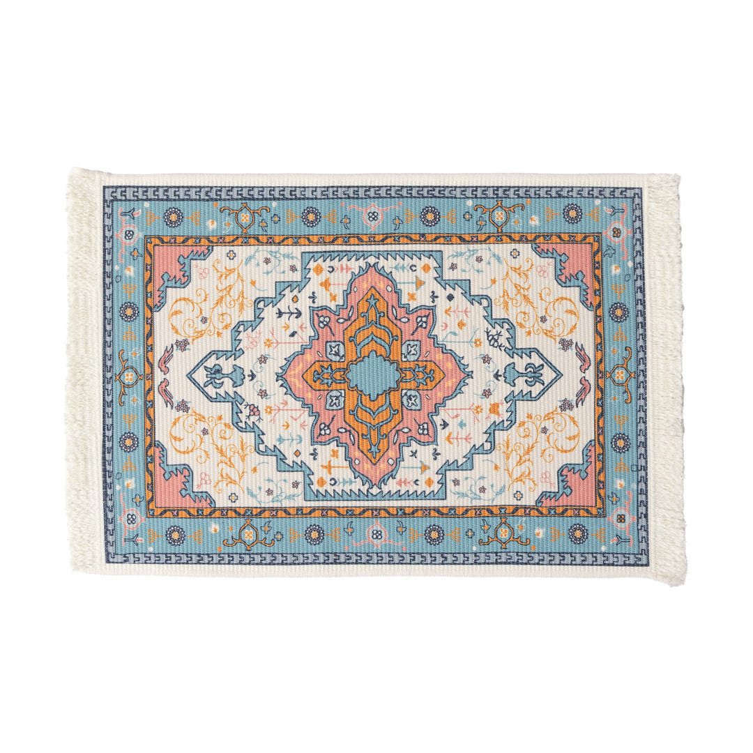 Rectangular short-pile rug in oriental medallion design with fringes Stornfield