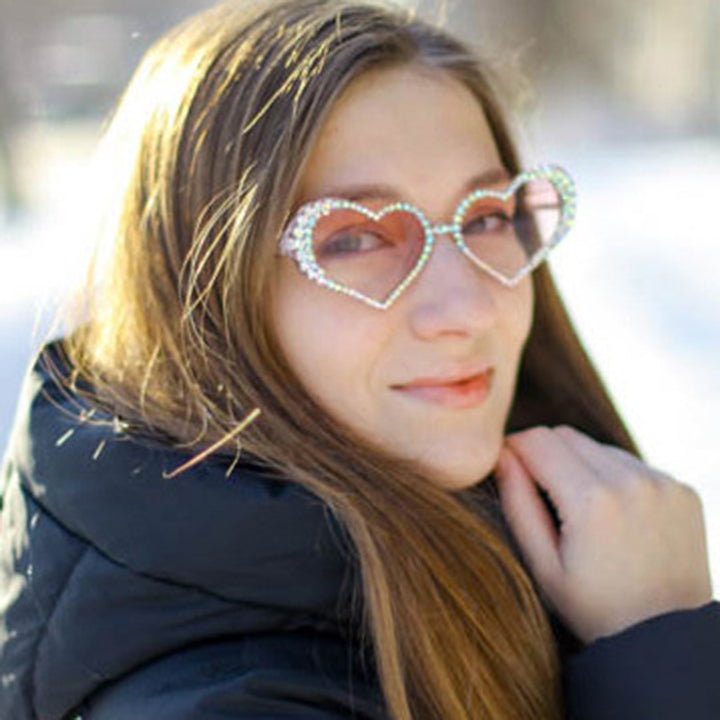 Women's Heart-Shaped Sunglasses with Rhinestone-Embellished Frame Stornfield