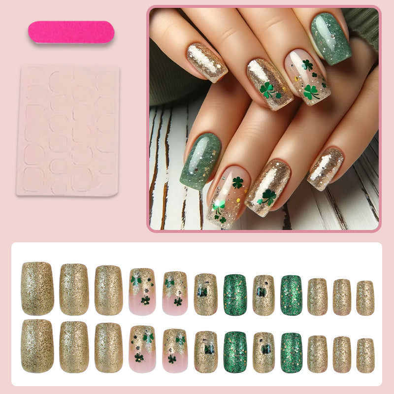 Artificial nail set with sparkling accents and floral patterns Stornfield