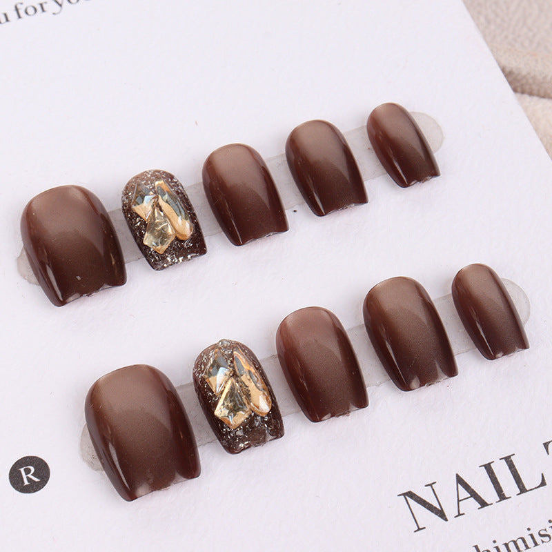 Premium Artistic Press-On Nail Set with Gem Accents Stornfield