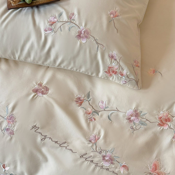 Embroidered Botanical Cotton Sateen Duvet Cover Set