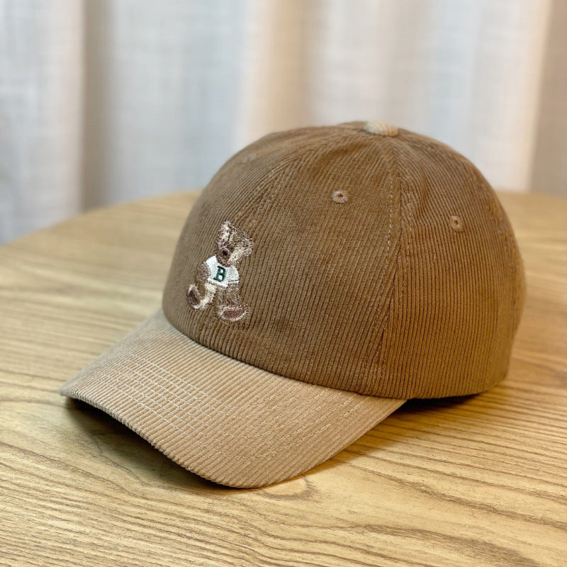 Women's Corduroy Baseball Cap with Teddy Bear Embroidery Stornfield