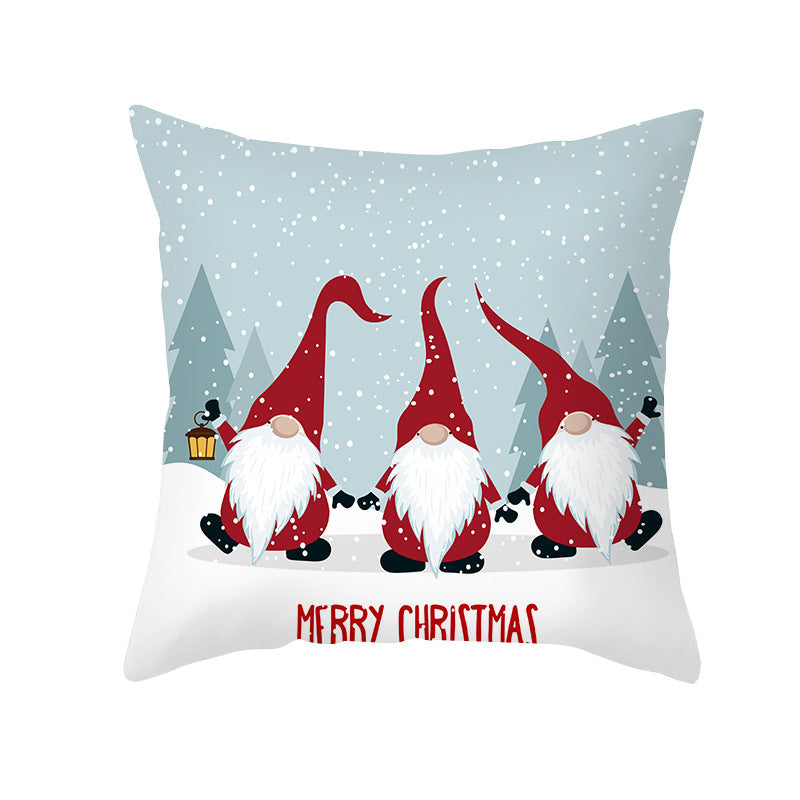 Holiday Decorative Throw Pillow Plush Polyester Cover Festive Santa Reindeer Snowman Print