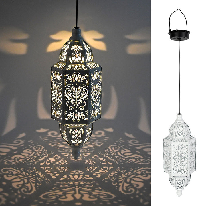 Ornate Filigree Hanging Projection Pendant Lamp With Adjustable Cord And LED-Compatible Socket Stornfield