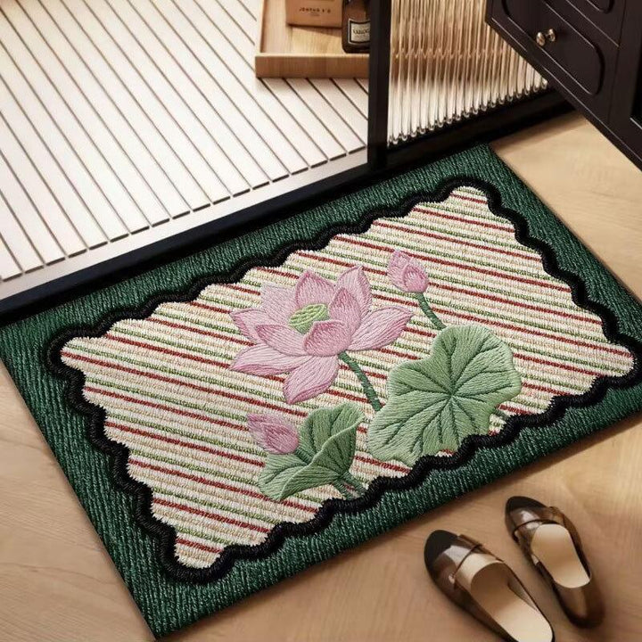 Floral Design Embroidered Welcome Mat