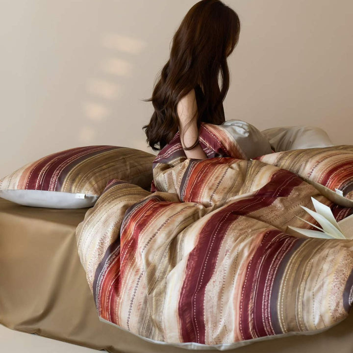 Reversible Striped Comforter Set with Plush Microfiber Fill and Matching Shams