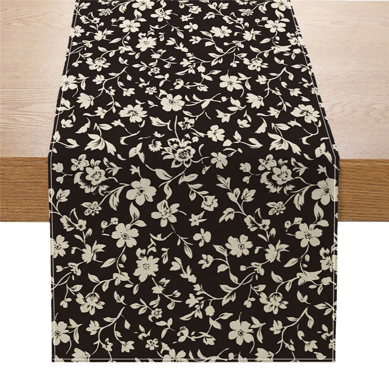 Decorative Cotton-Linen Table Runner with Printed Floral Bouquet Pattern