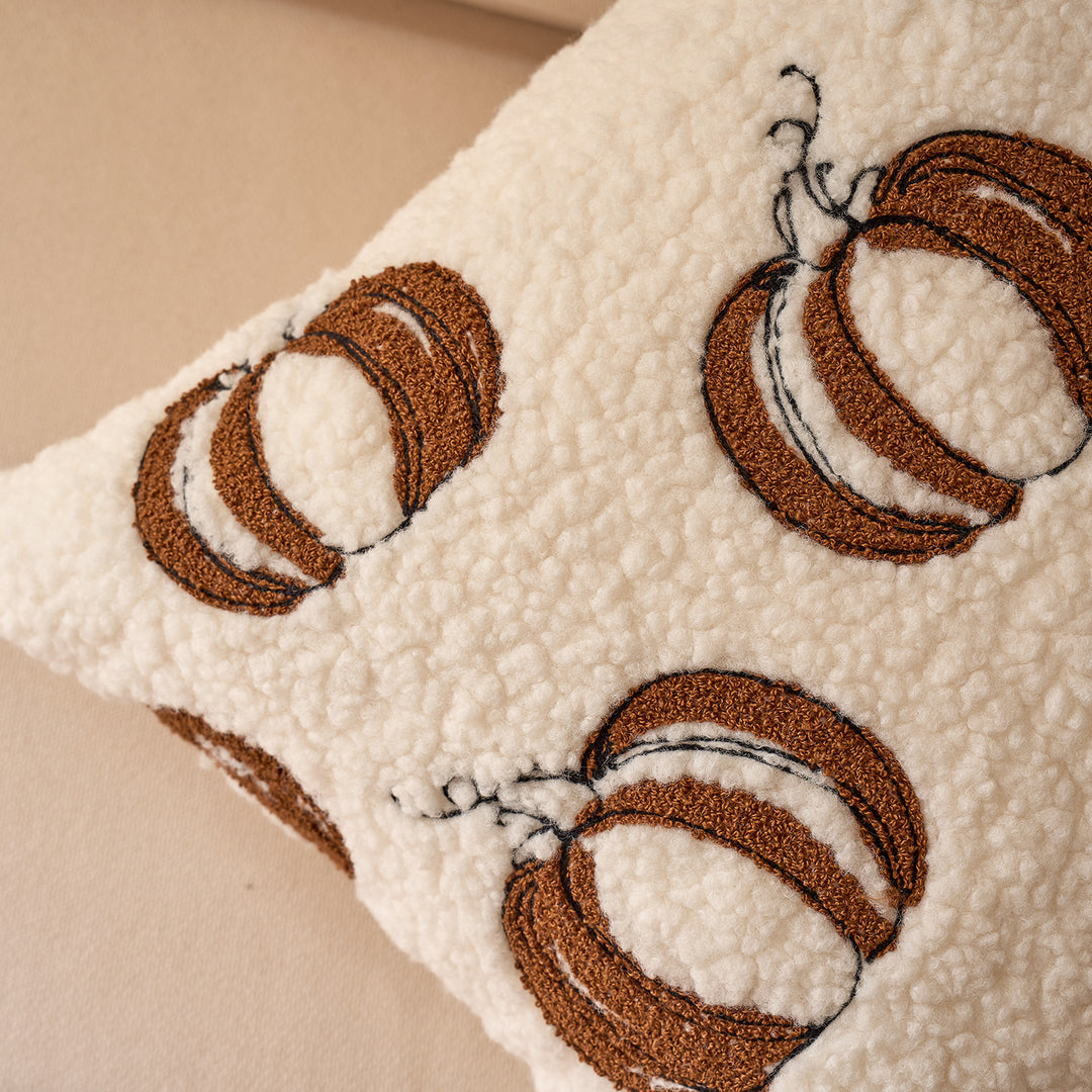 Plush Sherpa Embroidered Pumpkin Throw Pillow