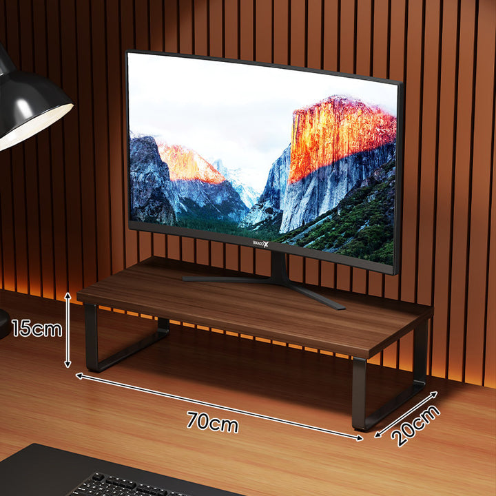 Elevated Wooden-Top Metal Monitor Stand with Under-Storage Shelf