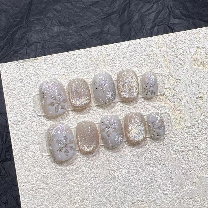 Glittery Press-On Nail Art Set with Snowflake Design Stornfield