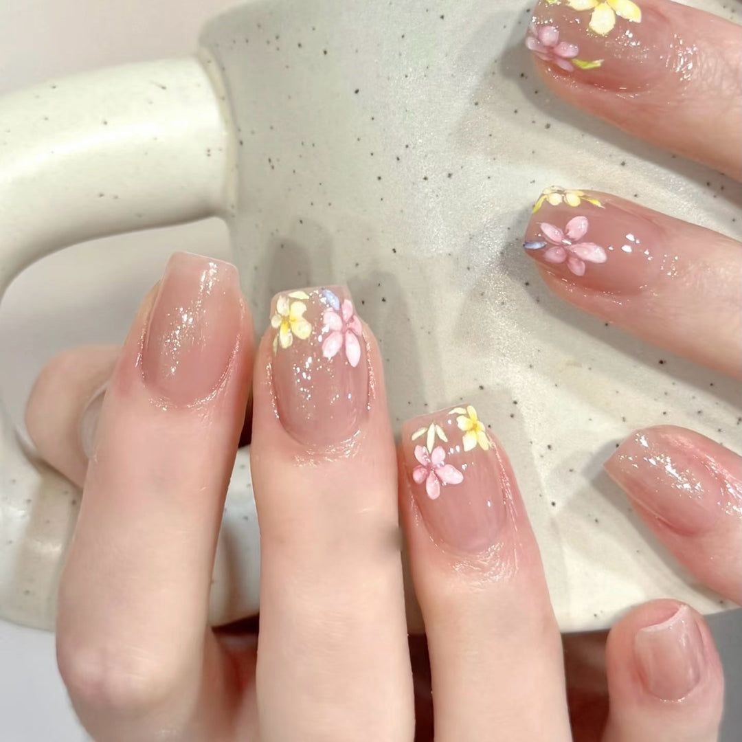 Floral-Decorated Press-On Nails