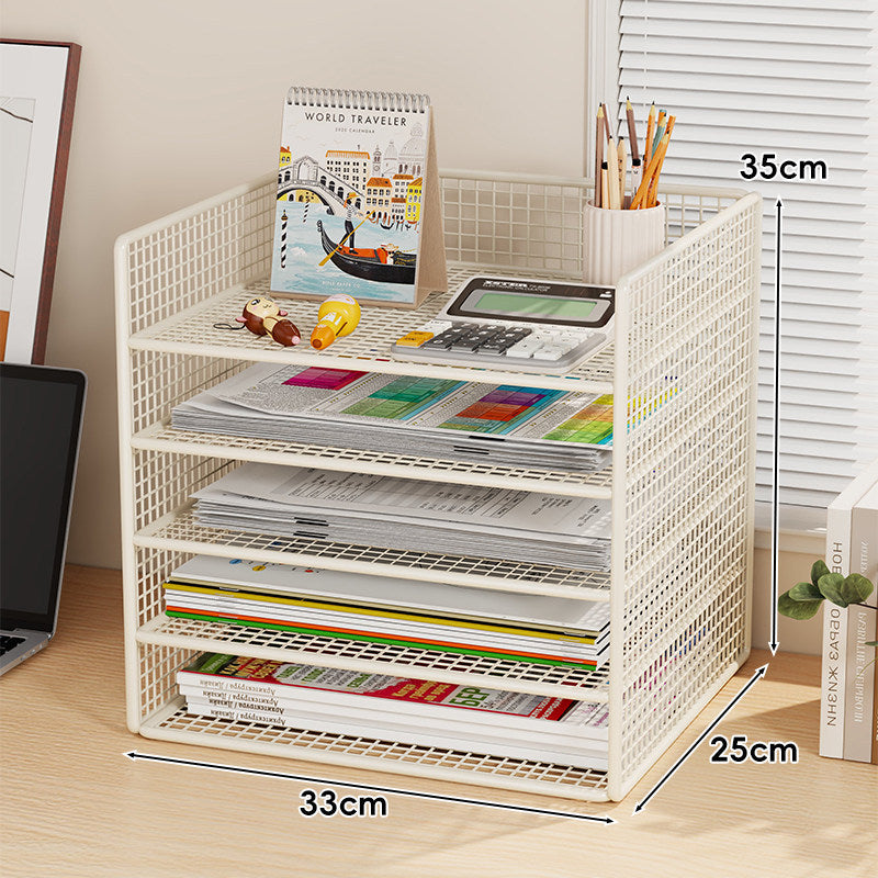 Multi-Tier Metal Mesh Desktop Document and Office Supply Organizer with Pull-Out Trays