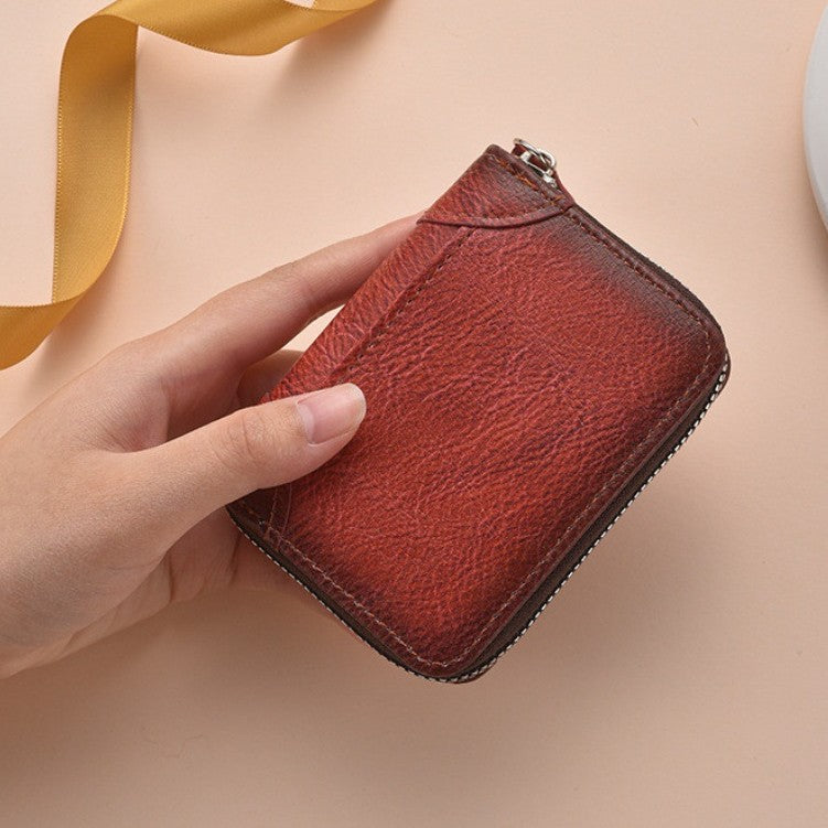 Zippered Leather Card Holder Wallet