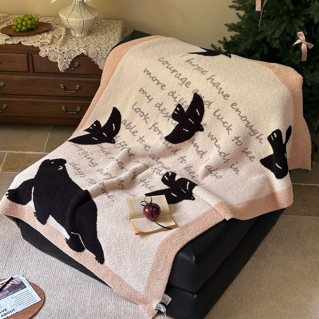 Plush Jacquard Throw Blanket with Playful Cat and Chair Motif