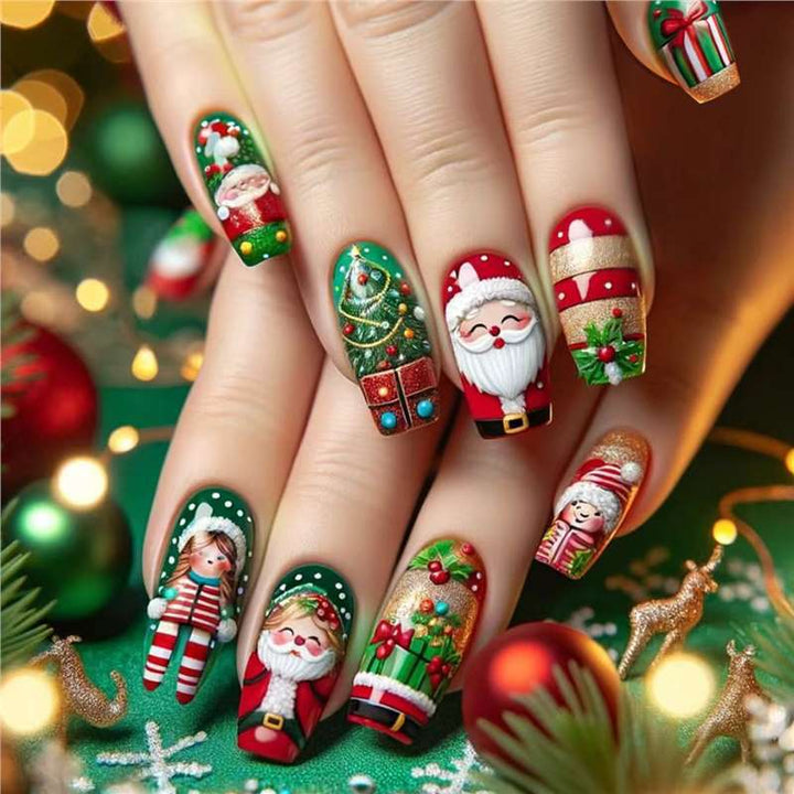 Festive Holiday-Themed Press-On Nail Art Set Stornfield